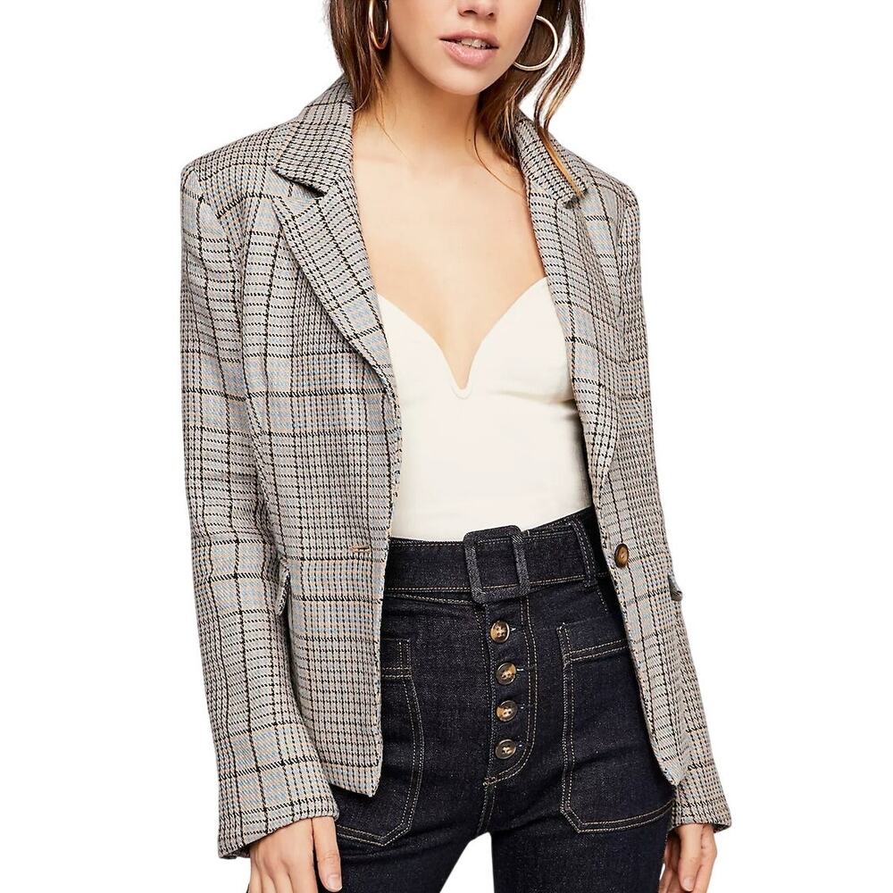 Free People Chess Blazer M NEW Menswear Inspired Tweed Single Button *flaw